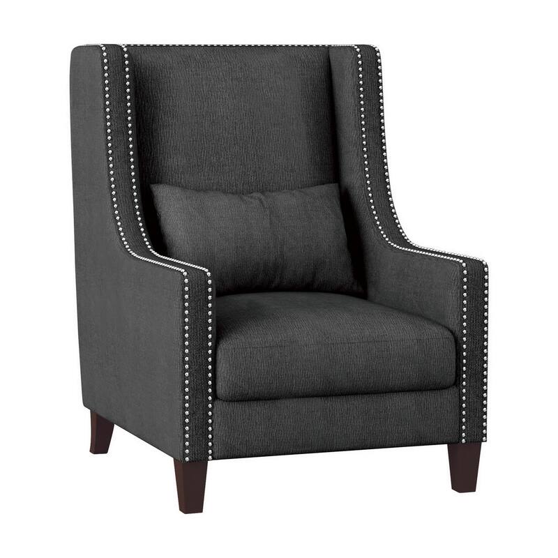 33 Inch Accent Armchair, High Back, Loose Cushions, 1 Lumbar Pillow, Gray