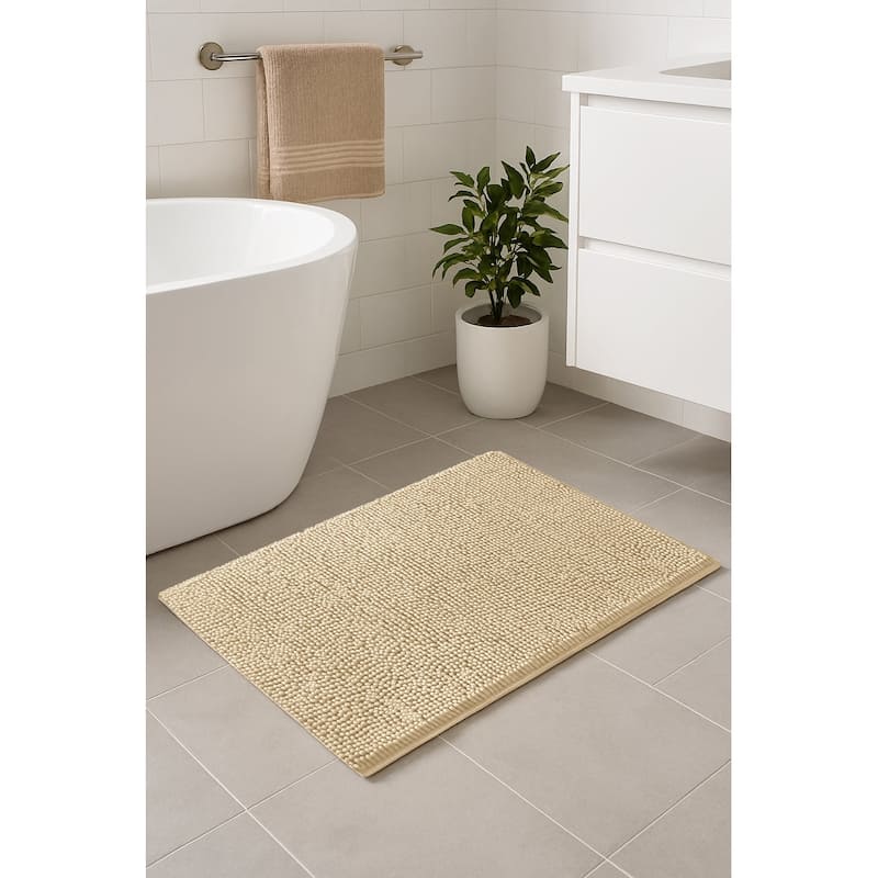 36"x24" - Beige Large Soft Cozy Plush Chenille Bath Mat Bathroom Rug - 36" x 24" - Birch