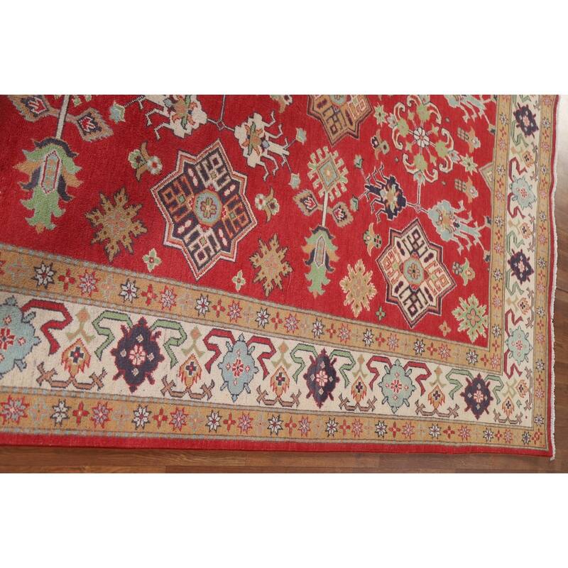Hand Knotted Oriental 100% Wool Carpet Traditional All-Over Red Kazak Area Rug - 9' 6'' X 6' 8''