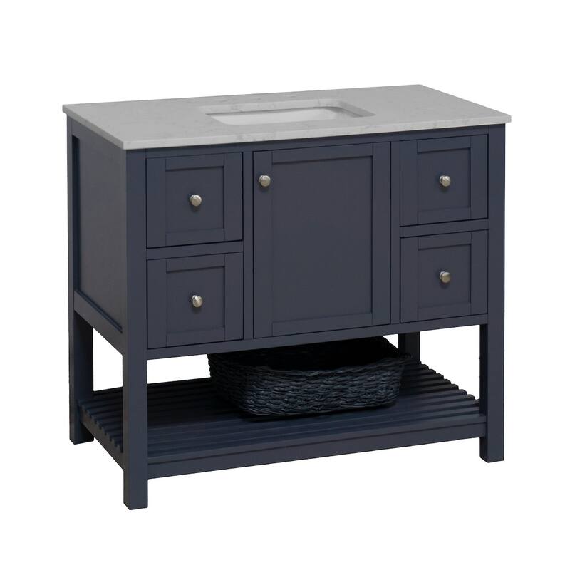 KitchenBathCollection Lakeshore 42" Bathroom Vanity with Engineered Carrara Top