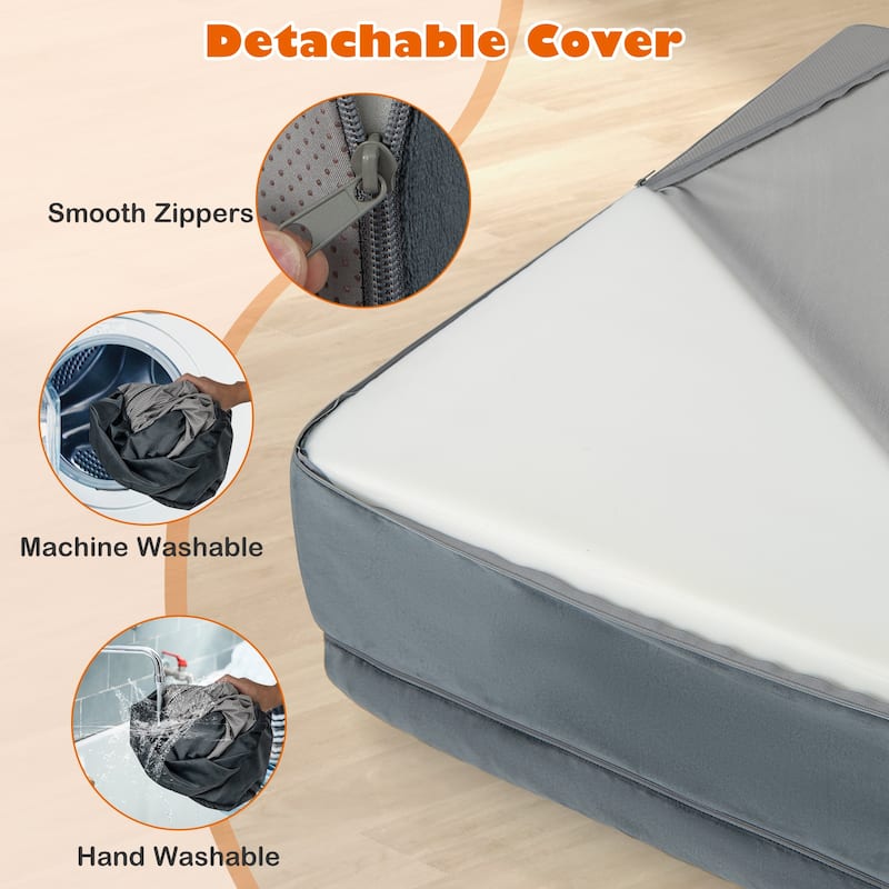 Orthopedic Dog Bed Memory Foam Pet Bed with Headrest for Large Dogs-Grey - 40"x 32" x 12"
