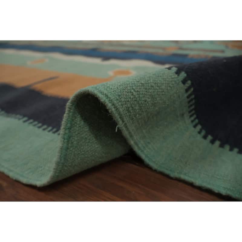 Hand Woven Oriental 100% Wool Carpet Southwestern Tribal Green Kilim Area Rug - 16' 6'' X 10' 0''