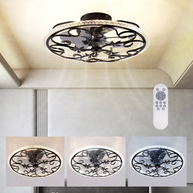 20 in. Flush Mount Caged Indoor Ceiling Fan with Dimmer LED Light and Reversible DC Motor
