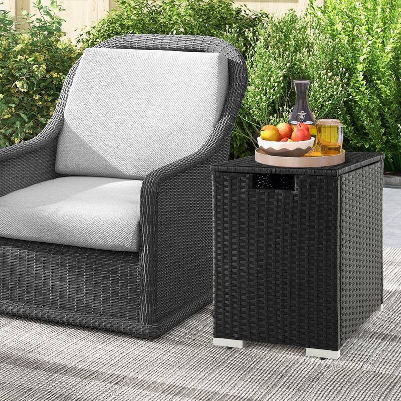 Gymax 16'' Rattan Propane Tank Cover Hideaway Side Table 20 lbs