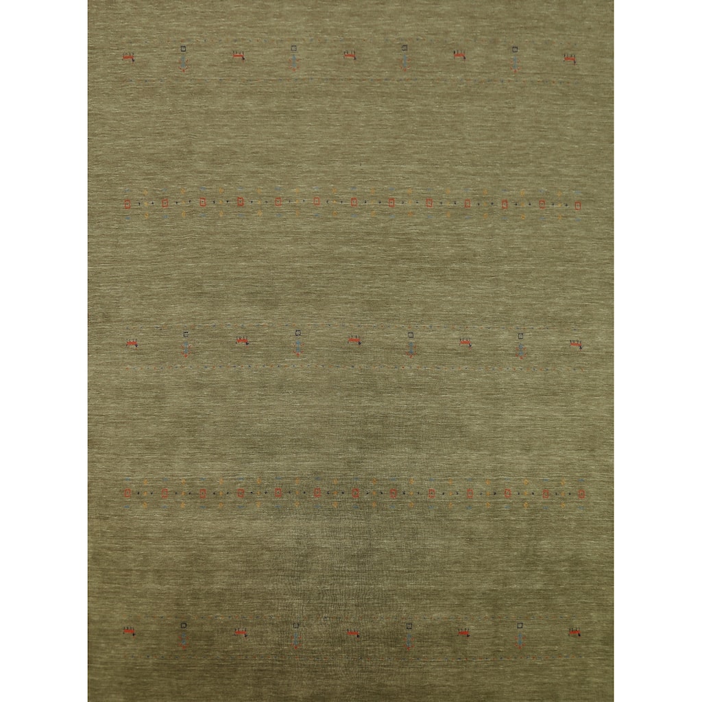 Tribal Green Gabbeh Oriental Area Rug Handmade Wool Carpet - 8'1"x 10'1"