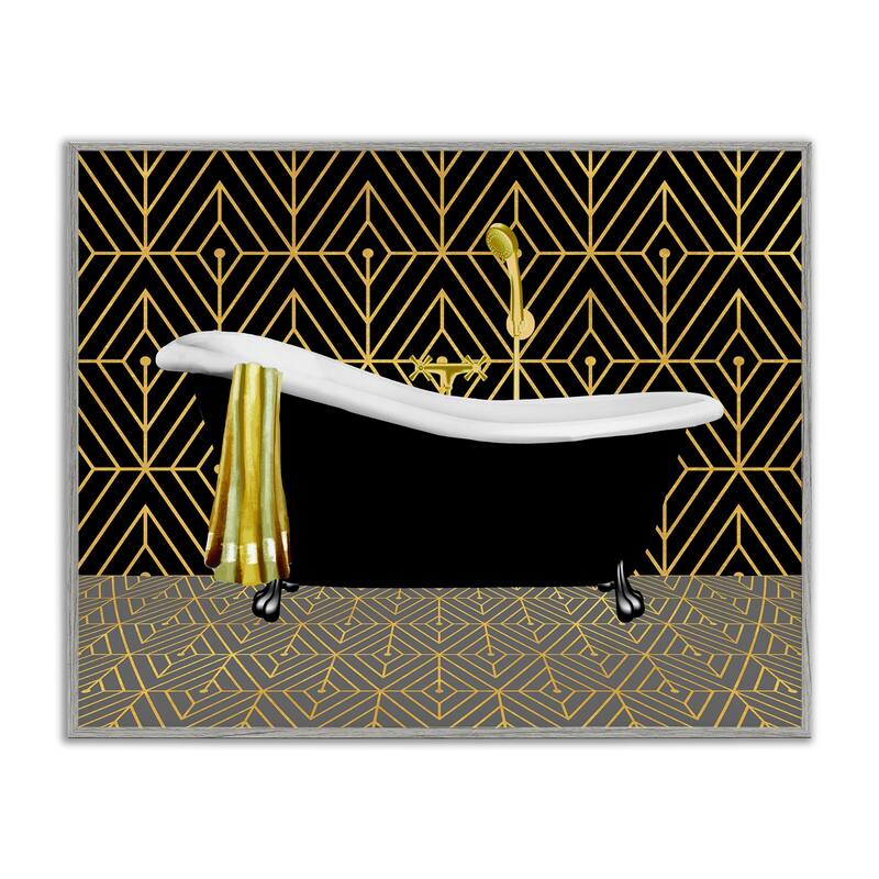 Stupell Deco Patterned Bathtub Framed Giclee Art Design By Conrad Knutsen - 20 x 16 - Grey