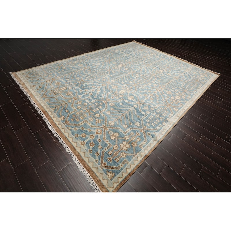 Hand Knotted Transitional Oushak Aqua Wool Oriental Area Rug