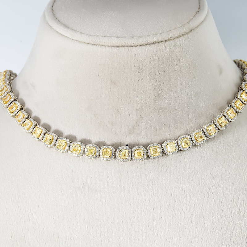 House Of Leon 18K Two Tone Cushion Cut Canary Yellow Diamond Chain 49.52ct