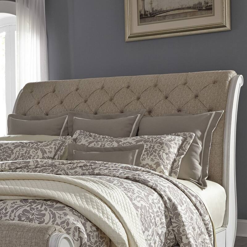Abbey Park Weathered Brown Antique White Upholstered Sleigh Headboard King or Queen - King