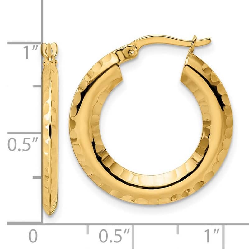 Curata 14k Yellow Gold Polished Sparkle Cut Knife edge 2x23mm Round Hoop Earrings