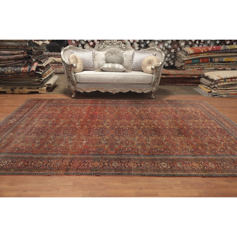 Hand Knotted Oriental 100% Wool Carpet Traditional Floral Oranges & Rust Sarouk Area Rug - 11' 9'' X 8' 9''