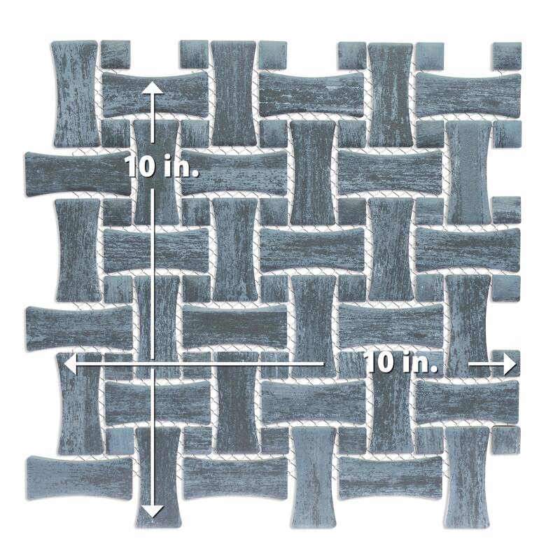 Merola Tile Cassis Dog Bone Basketweave Black w/ Black Dot 10" x 10" Porcelain Mosaic Floor and Wall Tile