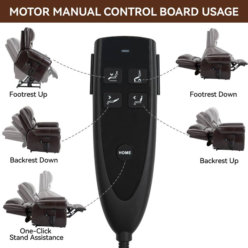 Brown Faux Leather Power Lift Recliner with Heat Massage, USB, and Infinite Recline