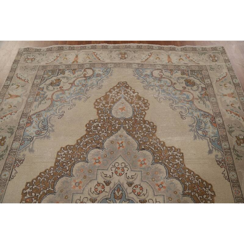 Vintage Medallion Distressed Tabriz Persian Rug Handmade Wool Carpet - 6'6" x 9'6"