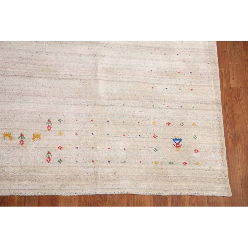 Striped Gabbeh Oriental Area Rug Hand-Knotted Wool Carpet - 8'6" x 11'7"