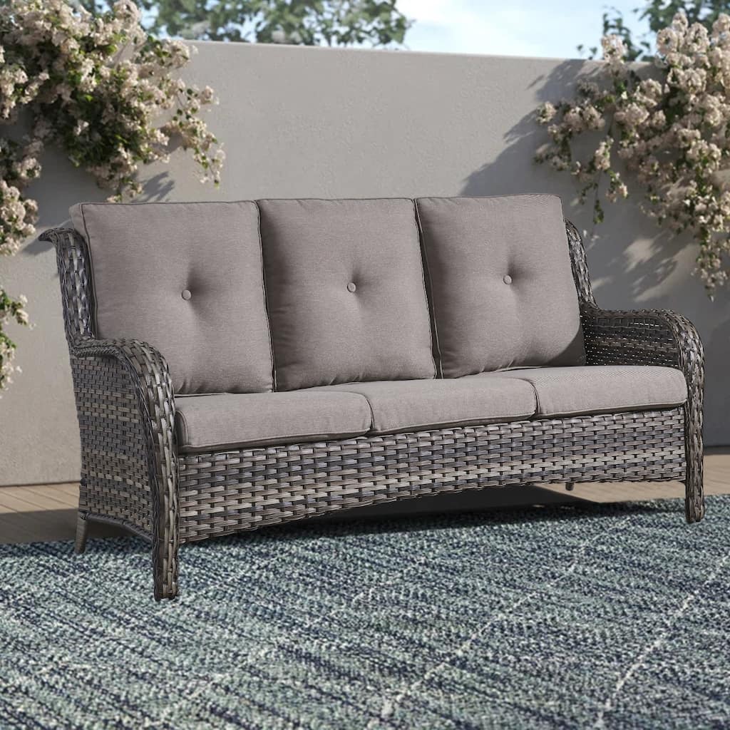 Gymojoy Outdoor Pario 3-Seat Sofa High Back Sofa Grey - 3-Seat Sofa