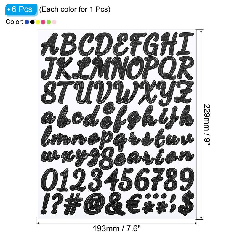Alphabet Letters Numbers Stickers Set, Self Adhesive Cursive, Colorful - 6 Sheets
