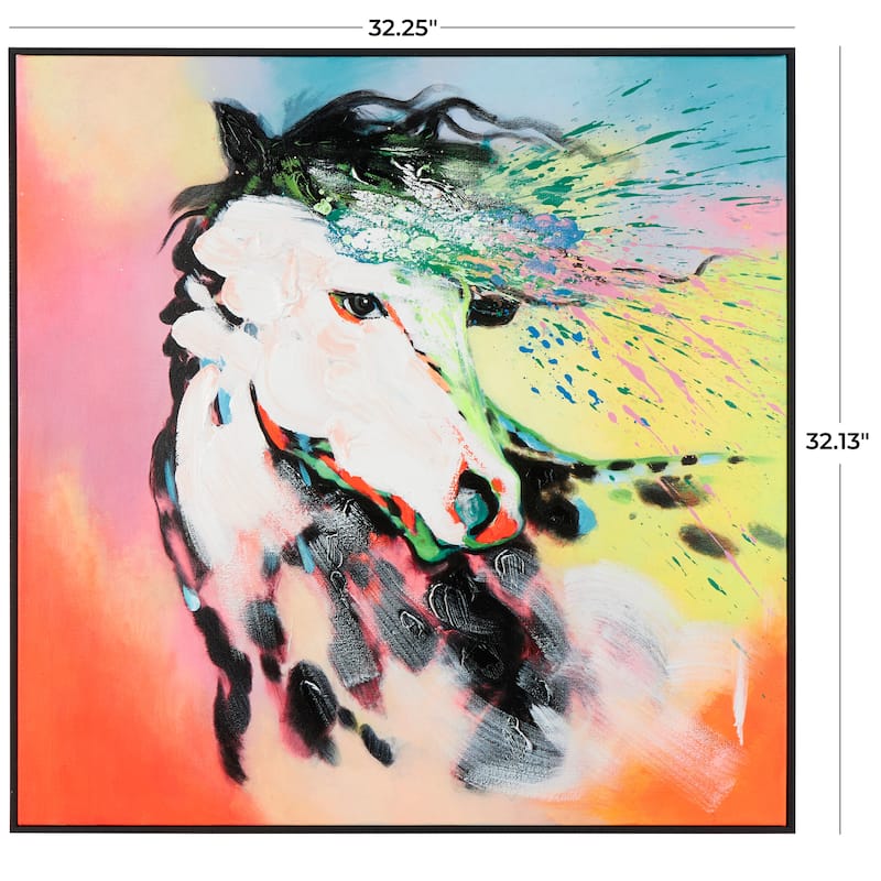Multi Colored Canvas Abstract Paint Splatter Horse Framed Wall Art with Black Frame - Multi-Color