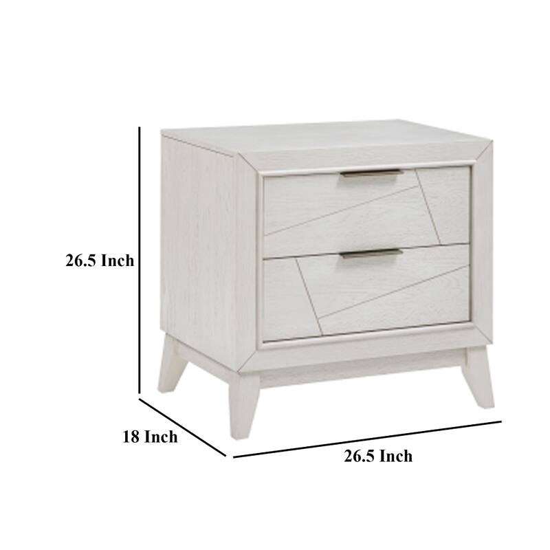 Zine Nightstand, 2 Drawers, Antique White Oak Wood, Flat Black Handles