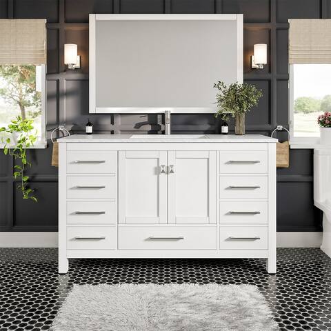 EVIVA London 54 inch X18 inch Transitional White Single Sink Bathroom Vanity