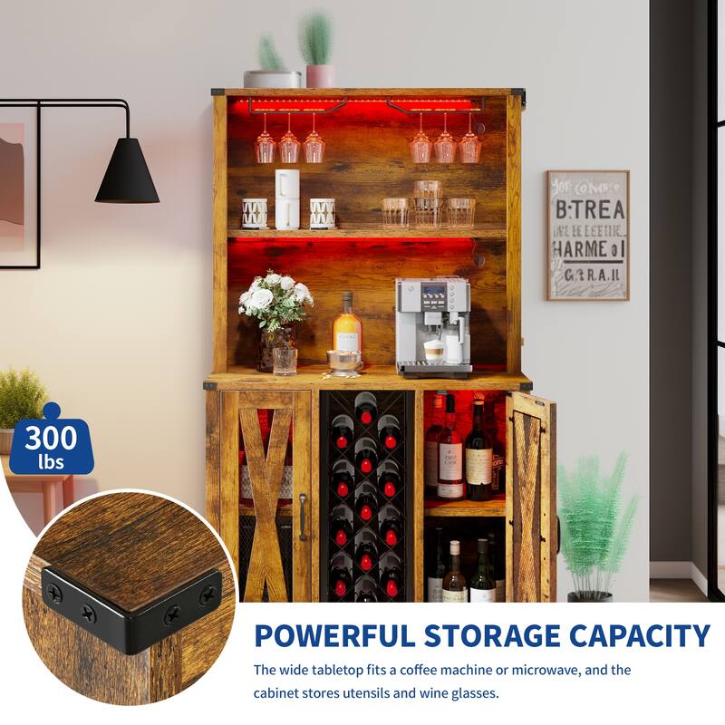 Moasis Bar Cabinet with Wine Rack LED Lights, Sideboard Buffet Storage Cabinet