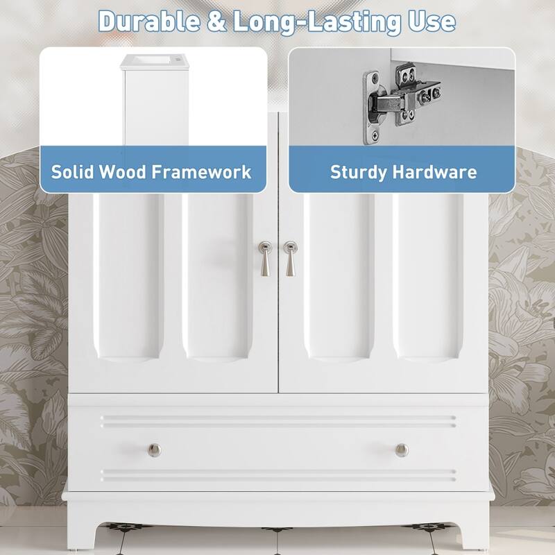 30" Wooden Bathroom Ceramic Sink Cabinet with Shelf, Drawer with Divider