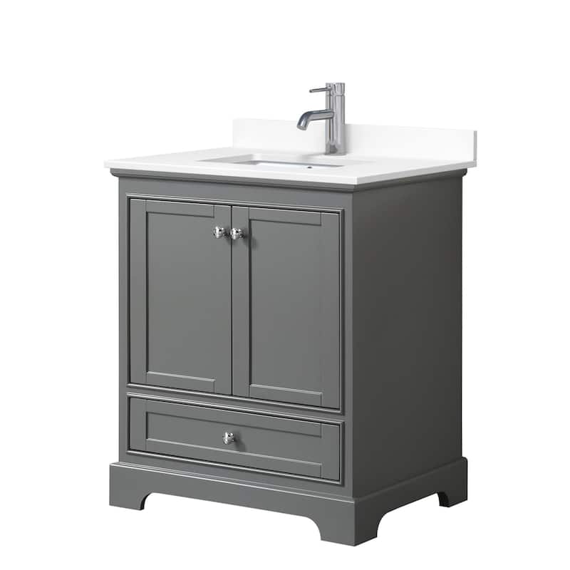 Wyndham Collection Deborah 30" Free Standing Single Basin Vanity Set - Dark Gray / White Cultured Marble Top / Polished