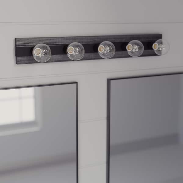 slide 2 of 17, Hunter Donelson Vanity Wall Light - Rustic, Farmhouse - Damp Rated! 30" - 5 Light - Natural Iron-Dark Ash