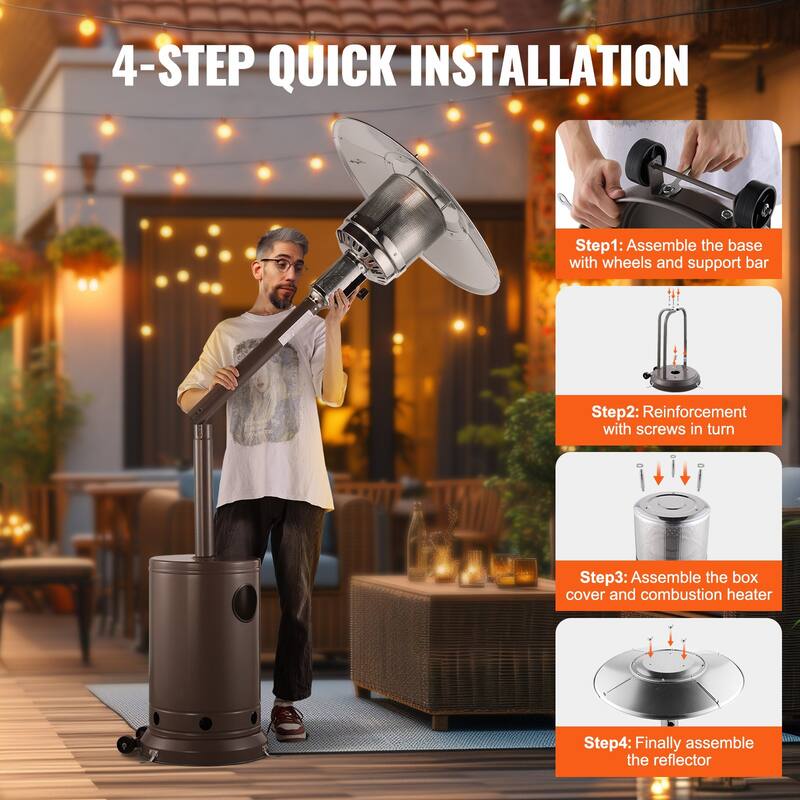 Stainless Steel Glass Flame Propane Heater with Wheels & 50,000 BTU - 32.01x32.01x87.40 in