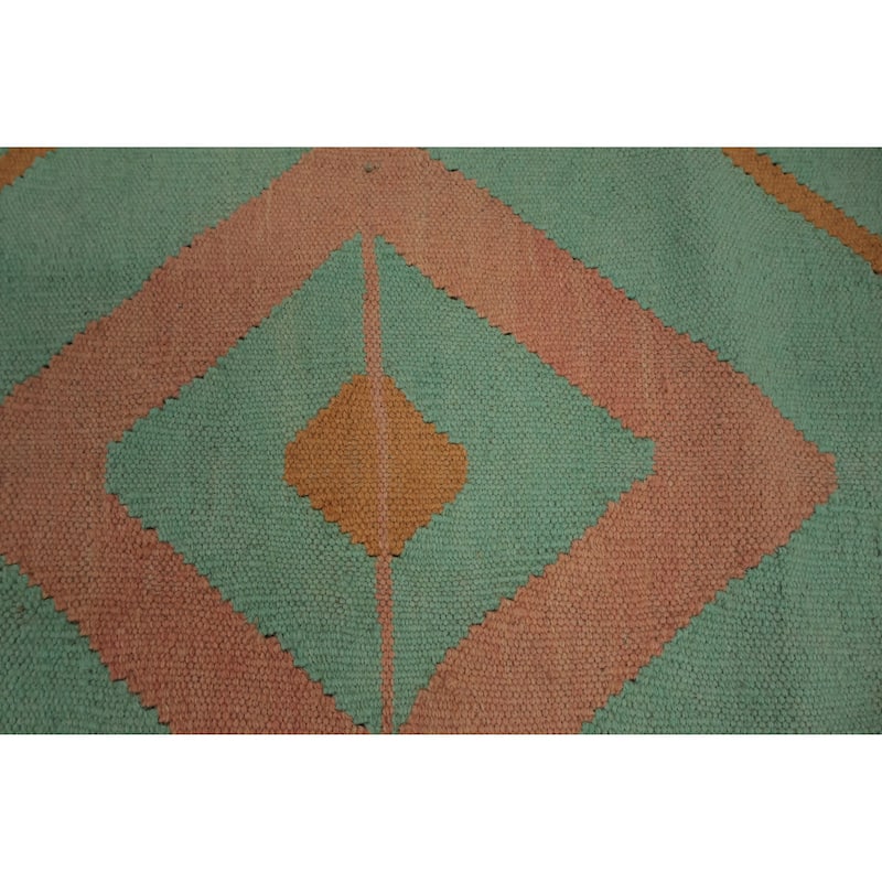 Hand Woven Oriental 100% Wool Carpet Southwestern Tribal Green Kilim Area Rug - 9' 8'' X 8' 9''