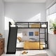 preview thumbnail 10 of 16, Kid's Friendly Style Twin over Twin Bunk Bed with Slide, Ladder and Guardrail Black