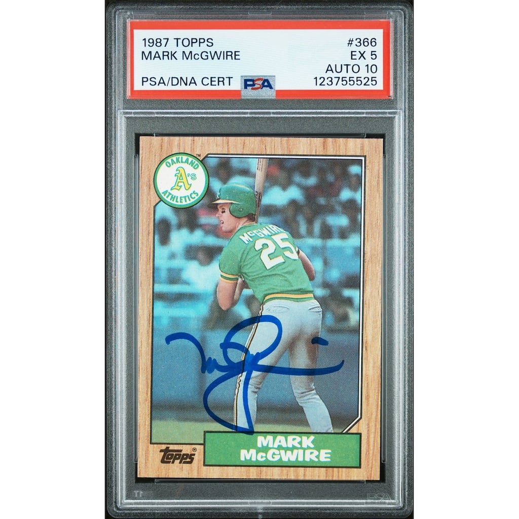 Mark McGwire 1987 Topps Signed Baseball Rookie Card #366 Graded PSA 5 Auto 10 Cert # 123755525 - 8' x 11'