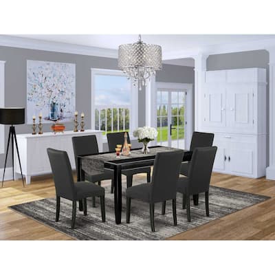 HomeStock 7-Piece Rectangle Black Finish Solid Wood Top Dining Table with 6 Parson Chairs with Lattice Back