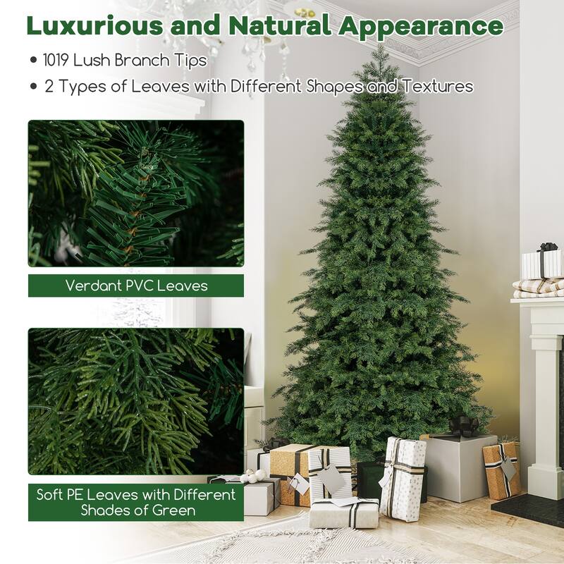 Gymax 7.5 FT Artificial Xmas Tree w/ 1019 PE PVC Branch Tips & Folding - See Details