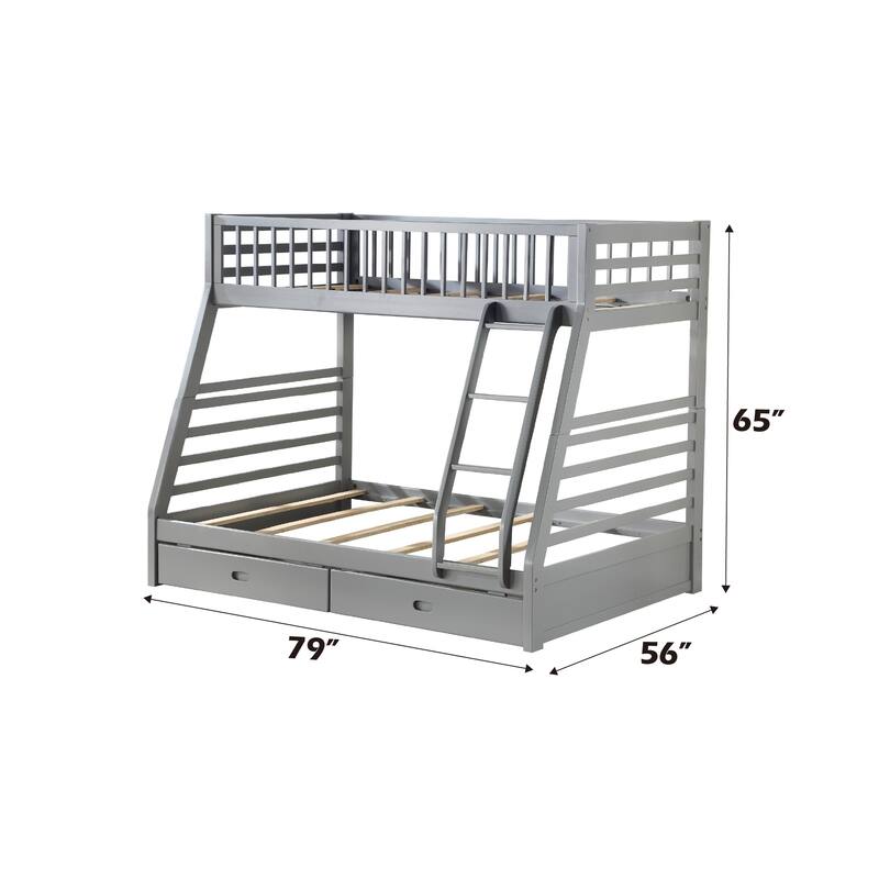 Twin Over Full Size Bunk Platform Bed Frame with 2 Storage Drawers, Stacked or Separated, Full-Length Guardrail, for Bedroom