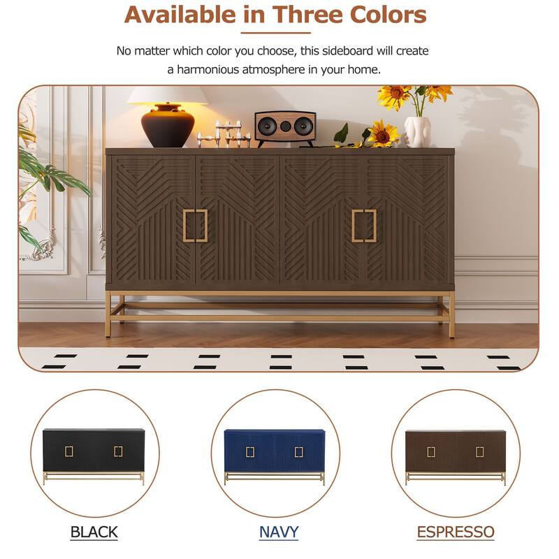 Retro Sideboard Buffet Cabinet with Storage, Adjustable Shelves and Metal Handles for Kitchen and Dining Room