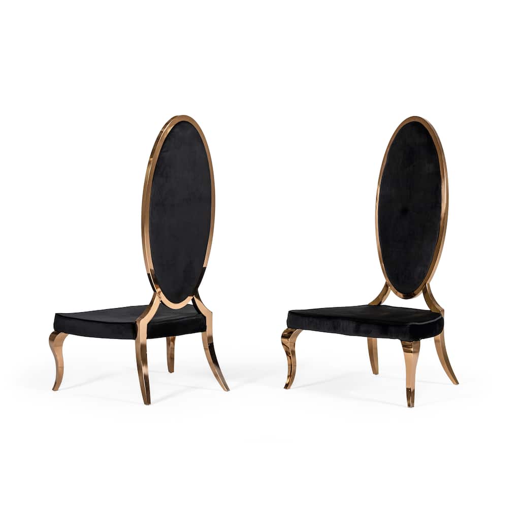 Modrest Mills Modern Black Velvet Rosegold Dining Chair Set of 2