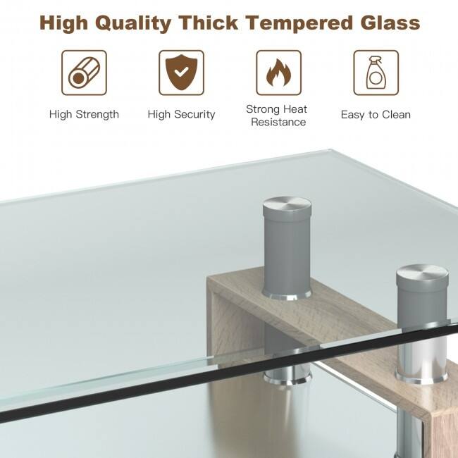 Rectangle Glass Coffee Table with Metal Legs for Living Room - 39" x 23.5" x 17.5"