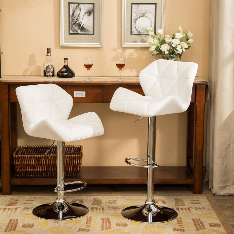 Contemporary Tufted Adjustable Height Hidraulic Bar Stools, Set of 2