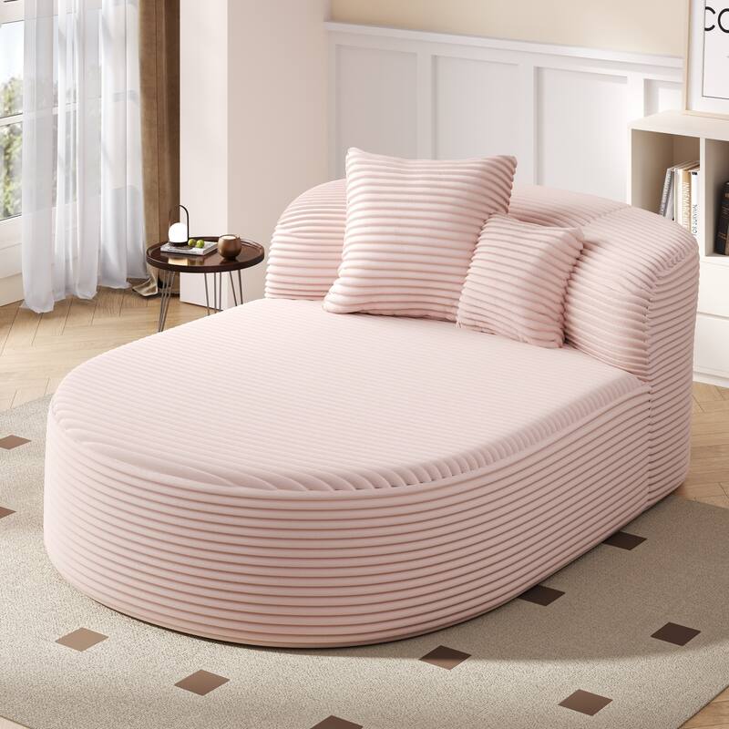 51.6" Chaise Lounge Sofa Bed - Boneless Couch with 2 Pillows - Compression Design for Living Room - Pink