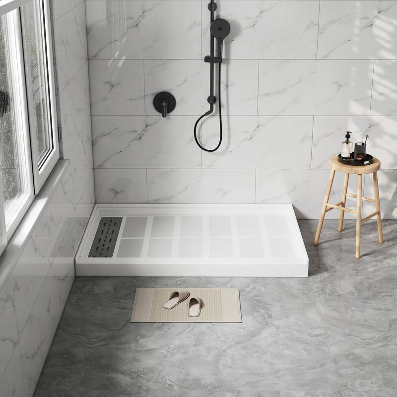 SMC Alcove Single Threshold Shower Pan Base, S/S Drain Cover Included, cUPC Certified, Slip-Resistant