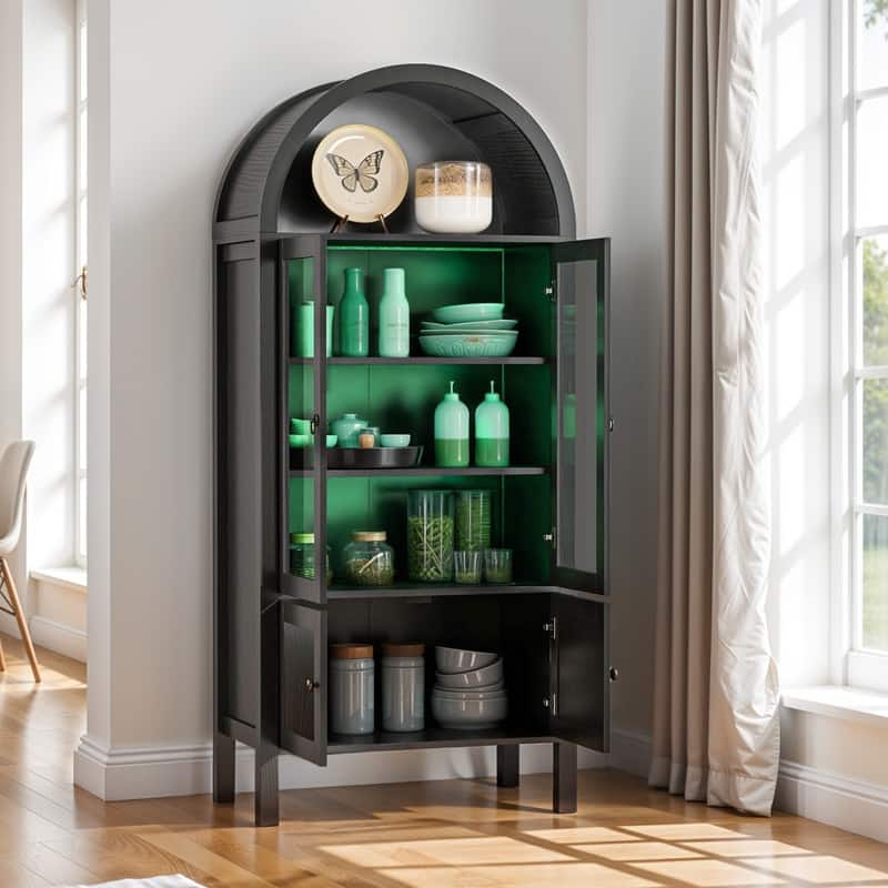 Moasis 71" Tall Arched Storage Display Cabinet with LED Light