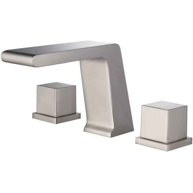 Brushed Nickel 3 holes two handles Waterfall bathroom Sink Faucet with brass pop up overflow Drain