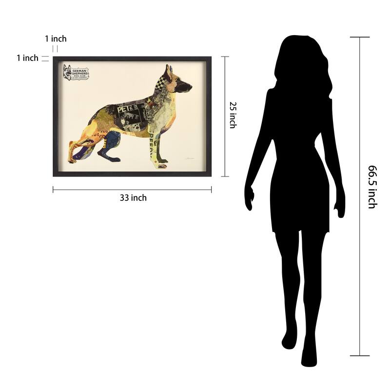 "German Shepherd" Dimensional Collage Framed Graphic Art Under Glass Wall Art