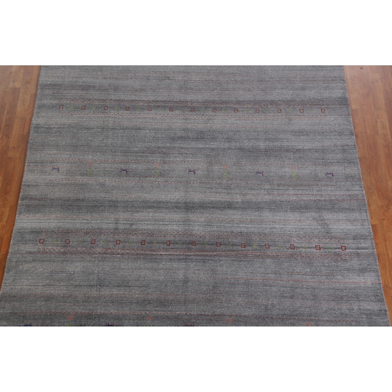 Hand Knotted Oriental 100% Wool Carpet Tribal Animal Pictorial Greys & Charcoal Gabbeh Area Rug - 9' 6'' X 7' 11''