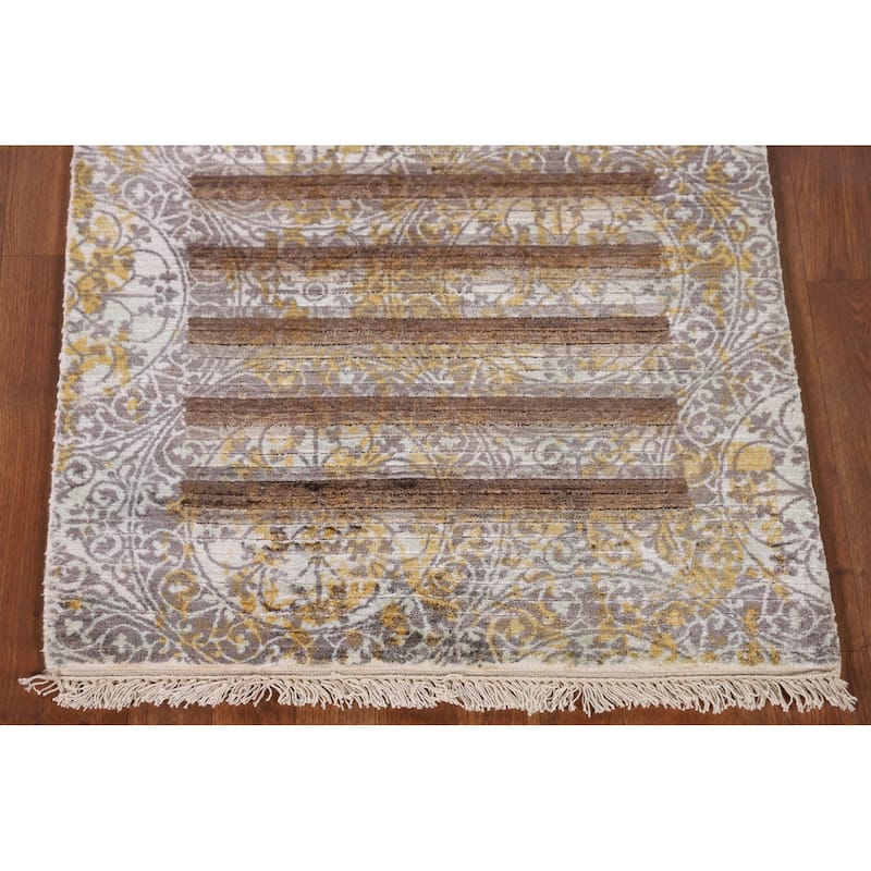 Striped Indo Abstract Oriental Accent Rug Handmade Wool Carpet - 2'8"x 4'10"