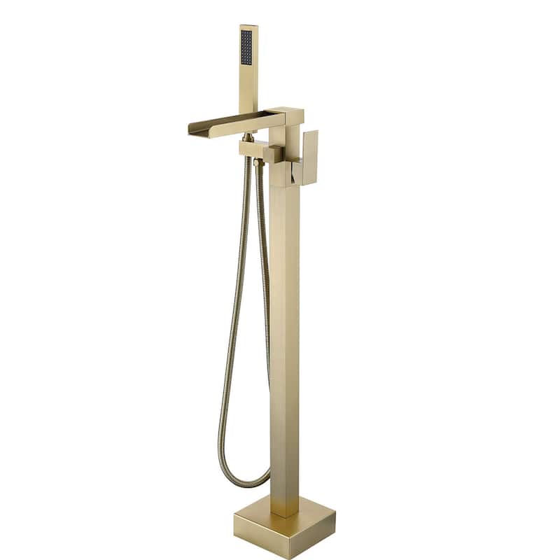 Freestanding Tub Faucet With Hand Shower Waterfall Tub Filler Floor Mount Bathtub Faucet With Handheld Shower