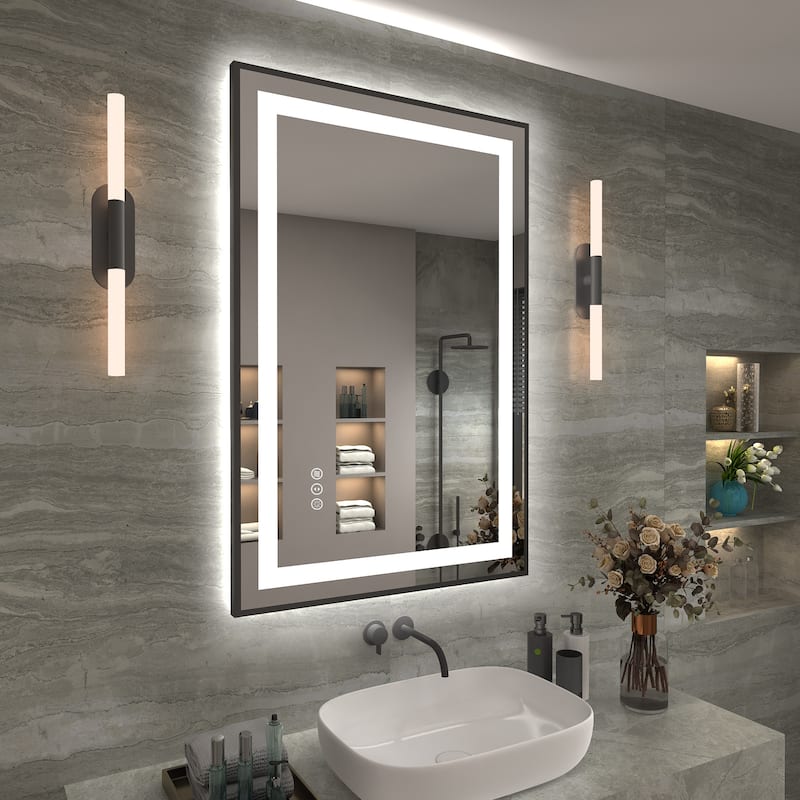 Framed Front & Back LED Lighted Anti-Fog Tempered Glass Wall Bathroom Vanity Mirror - 36" x 24"