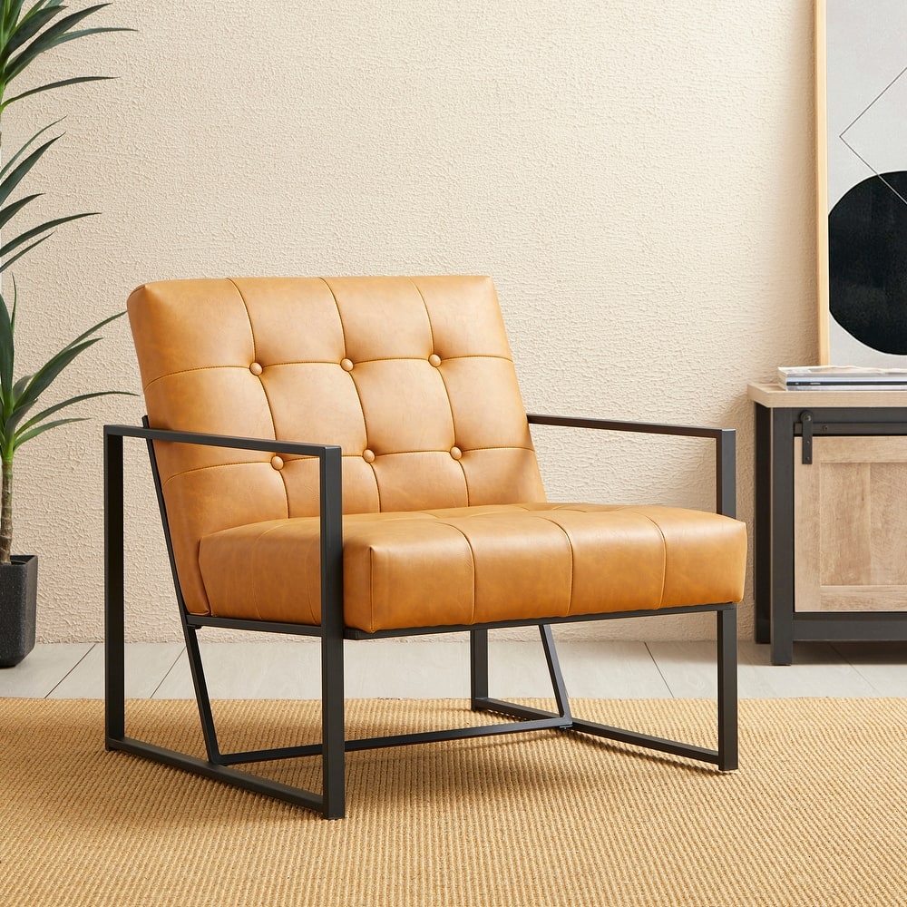 Glitzhome 29.50"W Mid-Century PU Leather Tufted Accent Chair - 29.5"W x 30.5"H x 29.25"D