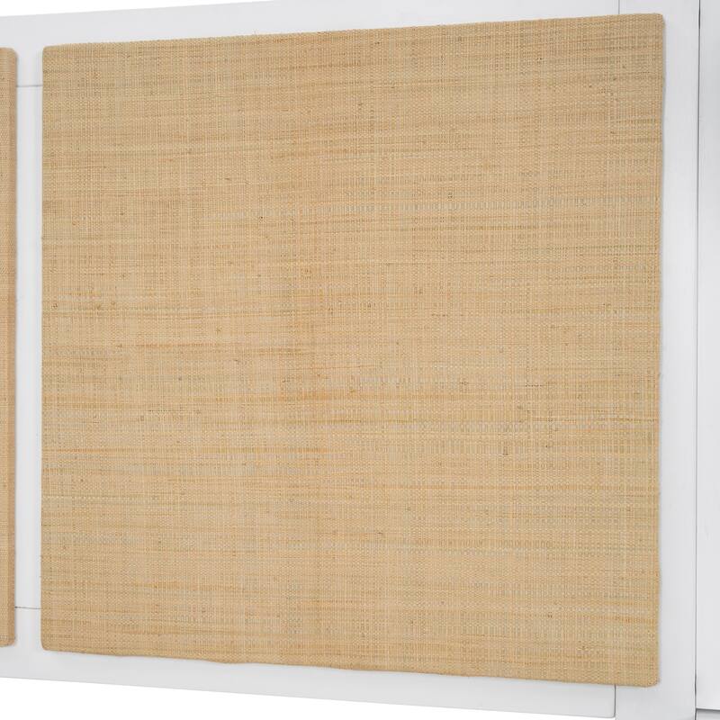 Queen Size Bed Frame, Nightstands & Headboard 3 in 1 Slats Platform Bed with Drawers and Lamps, Rattan Design for Bedroom